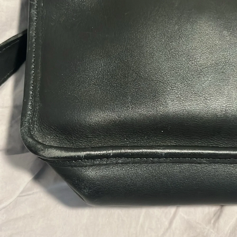 Coach Black Leather Laptop Briefcase with Gold Turn-Lock